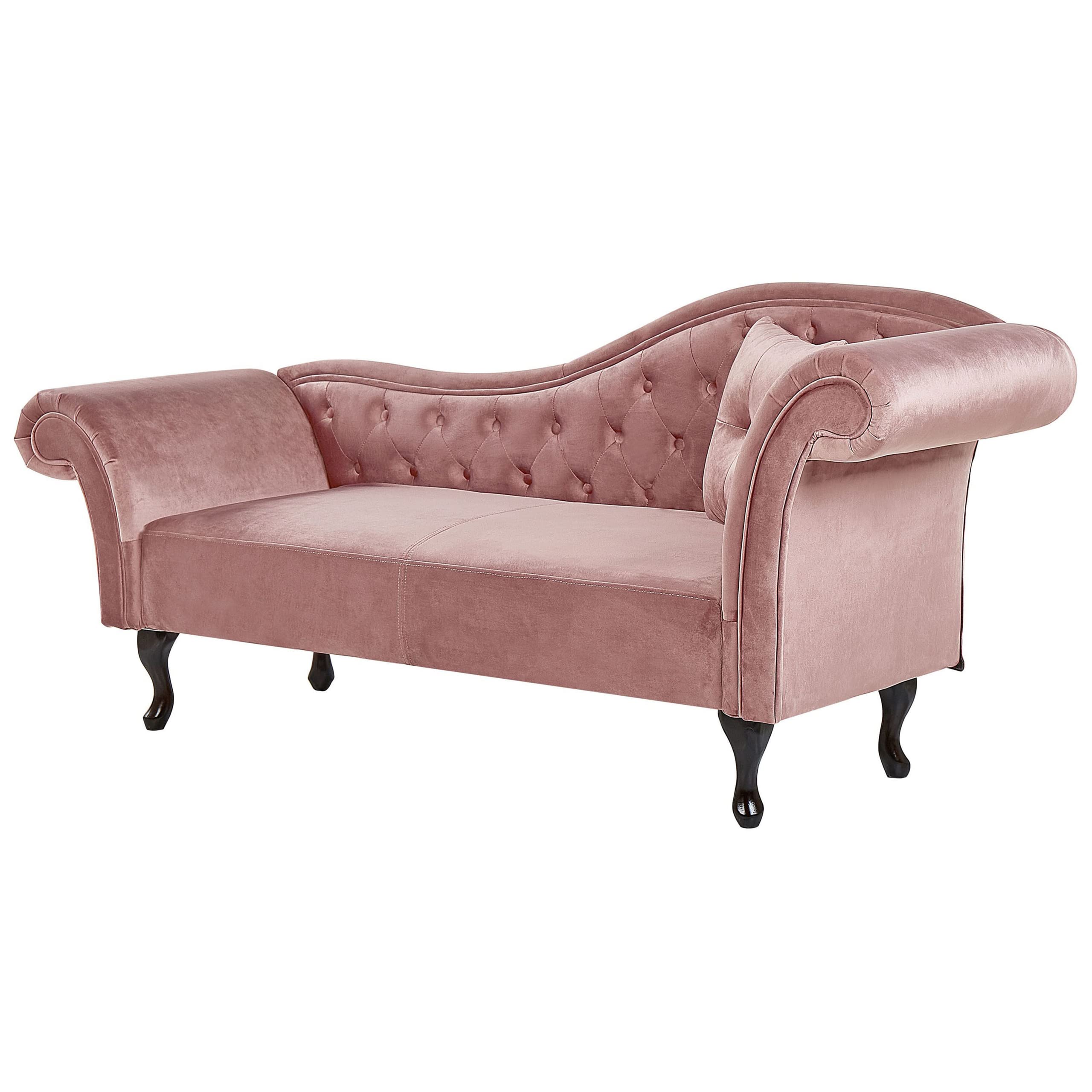 Chaiselongue Samt rosa rechts gesteppt mit Kissen Chesterfield-Stil Lattes