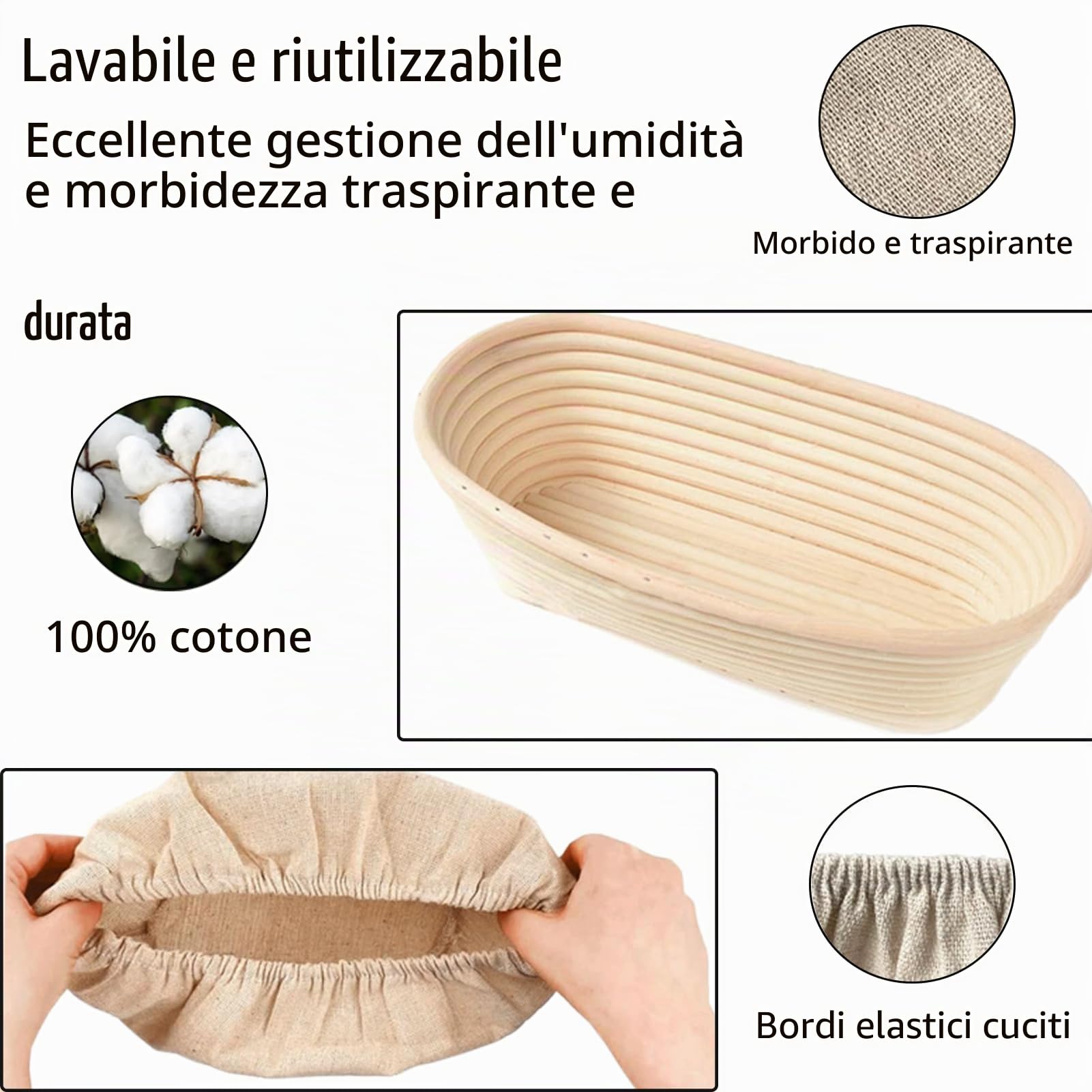 2 Pezzi Cestino Lievitazione Pane, 25 cm Ovali per La Cestini Lievitazione Pane, in Rattan Naturale, per Impasto di Pane, Pizza e Pasticceria, Accessori per la Cottura