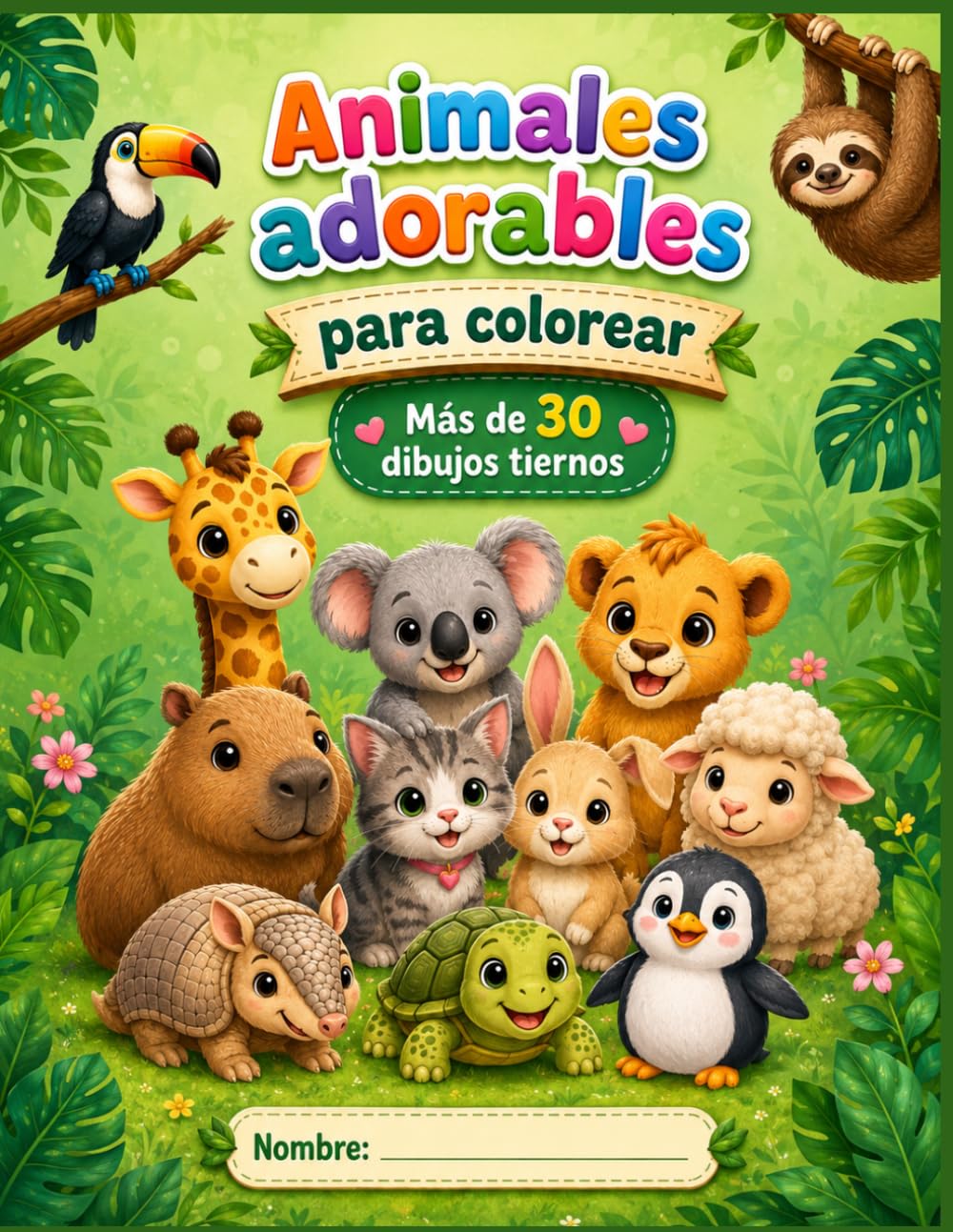 Animales adorables para colorear: Más de 30 dibujos tiernos de animales para niños