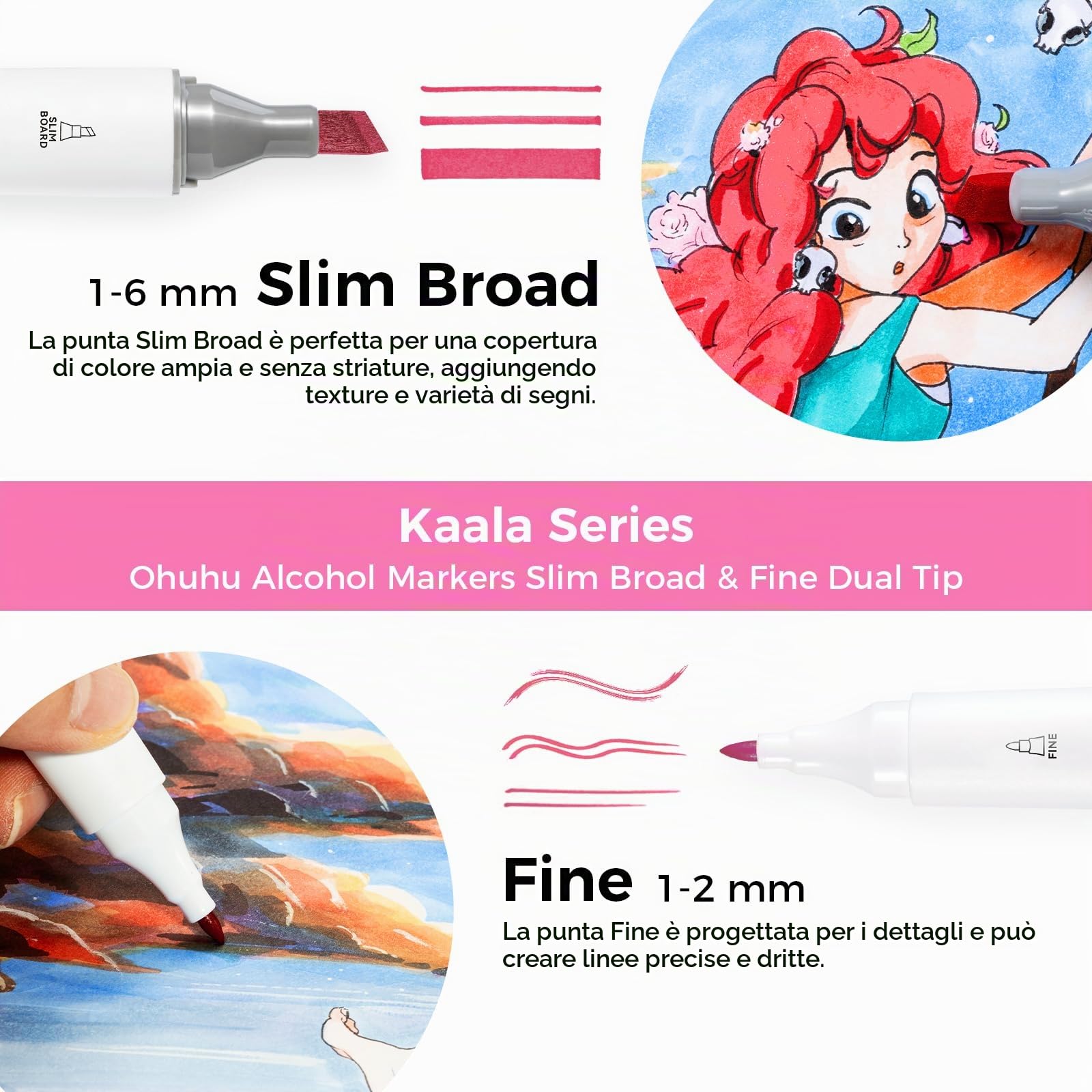 Ohuhu markers, 60+1 colori pennarelli ad alcool a doppia punta fine e sottile, inchiostro sfumabile e ricaricabile per artisti che colorano e disegnano personaggi dei cartoni animati e degli anime