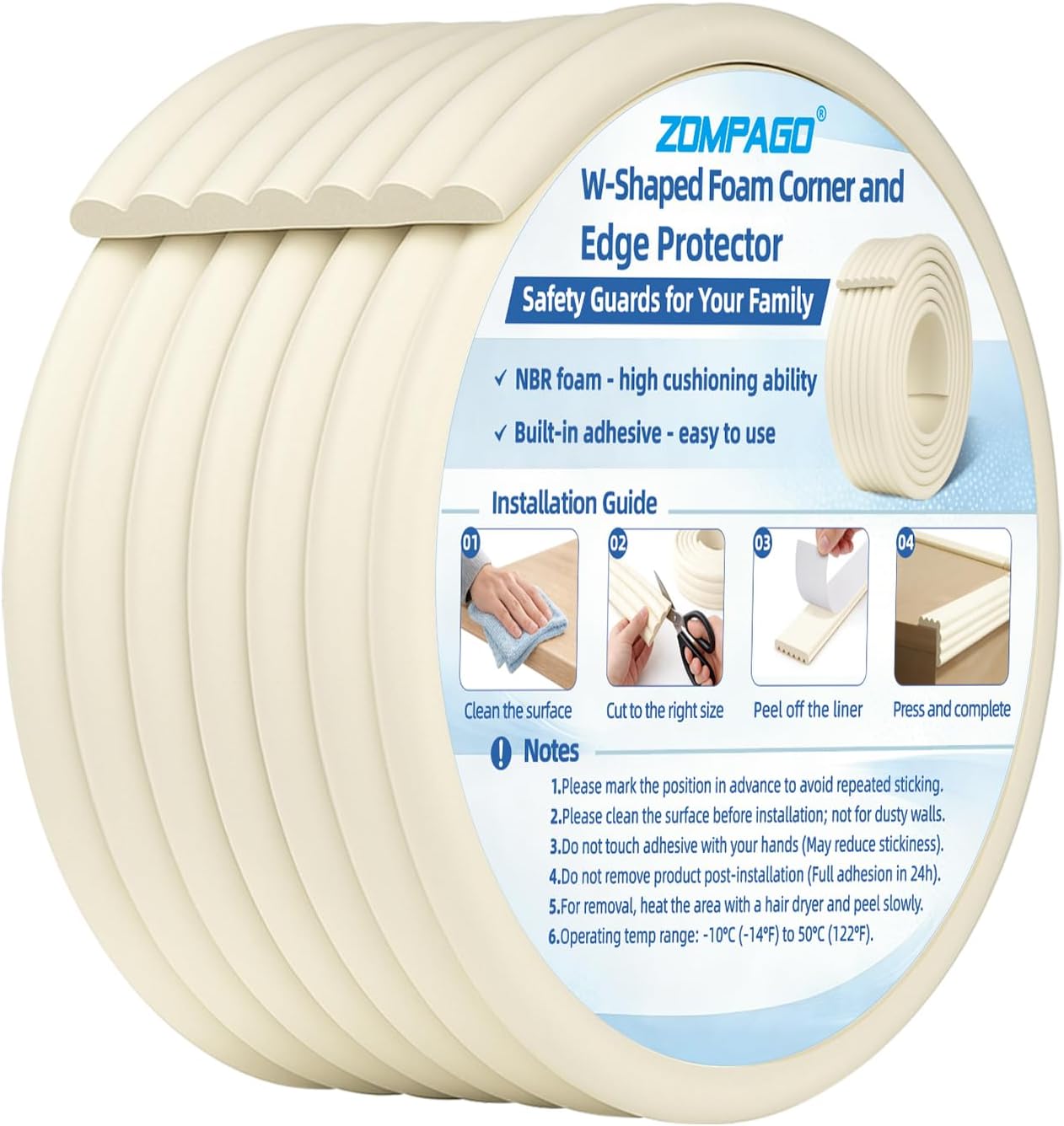 ZOMPAGO 2m Edge & Corner Protectors, Anti-Collision Foam Padding | Self ...