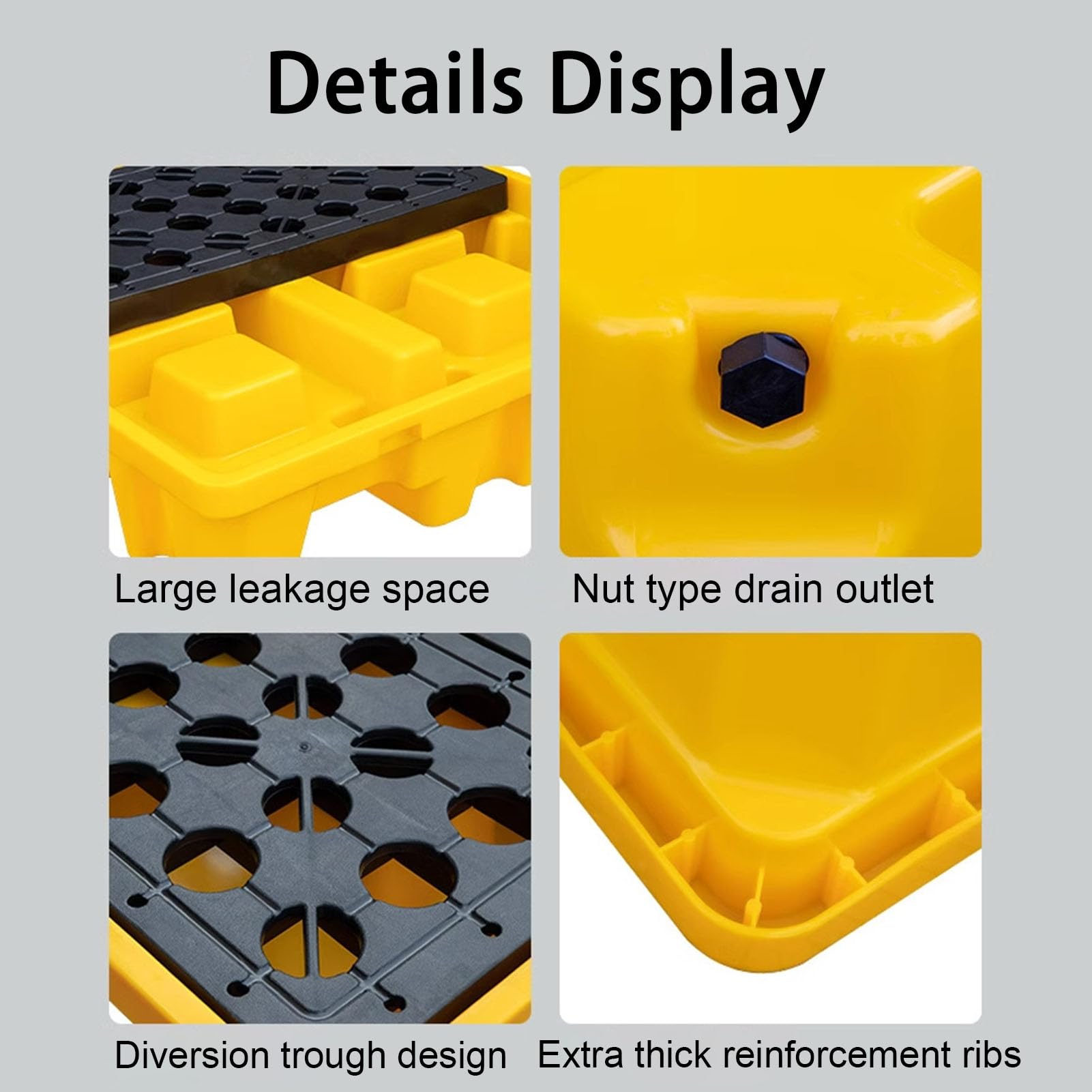 Plataforma Modular Antiderrames para Líquidos Industriales Sistema de Contención para Bidones y Tanques Base de Seguridad con Rejilla de Drenaje para Taller y Almacén 36x49.5x10.5cm