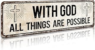 With God All Things Are Possible,Religious Wall Decor,Scripture Wall Art,Catholic Christian Gifts for Men, 4" by 16" Tin Plaque for Home