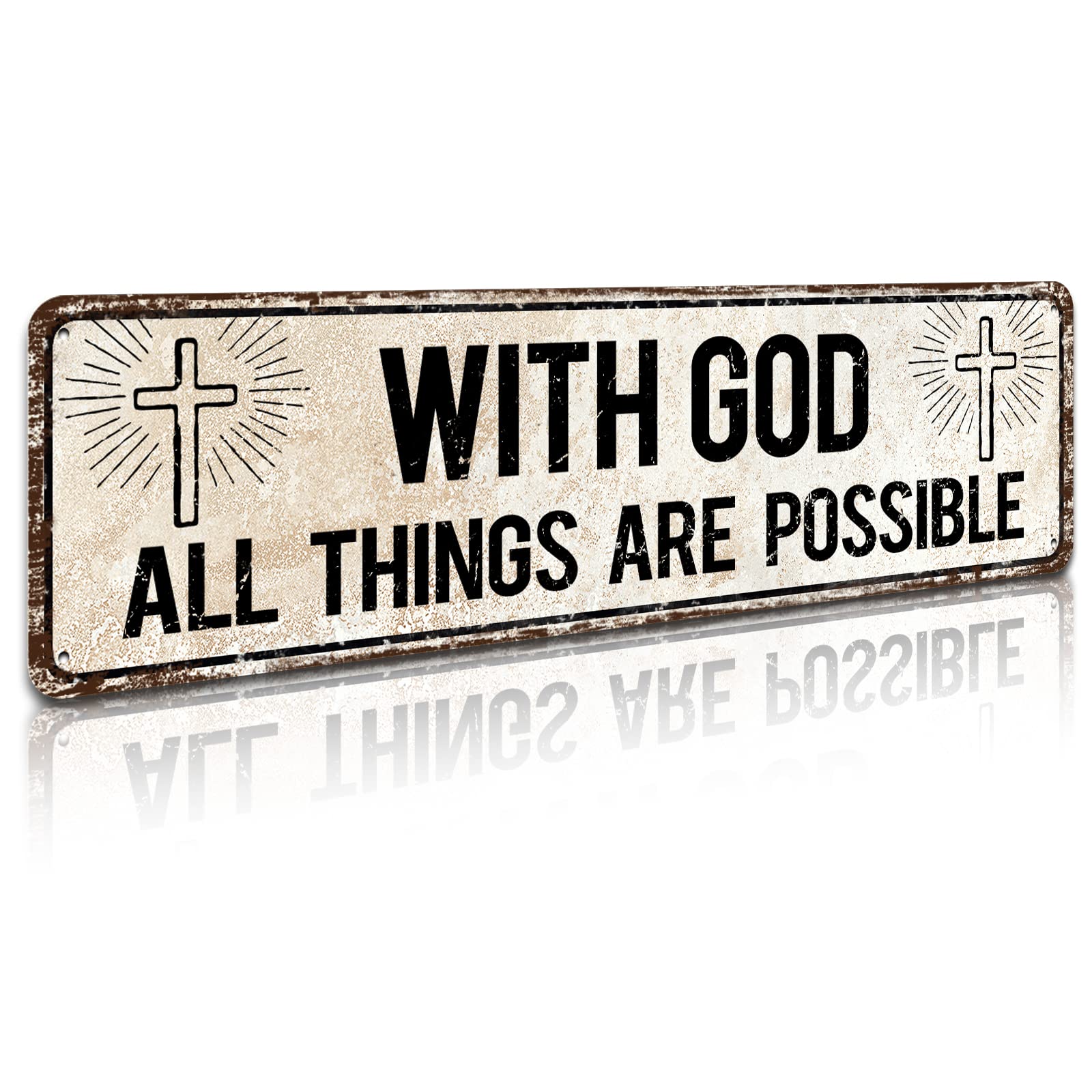 Flavas Men's S005 With God All Things Are Possible - Religious Wall Decor - Scripture Wall Art - Bible Verses Wall Decor- Spiritual Inspirational Motivational Religious Gifts For - 4" By 16"
