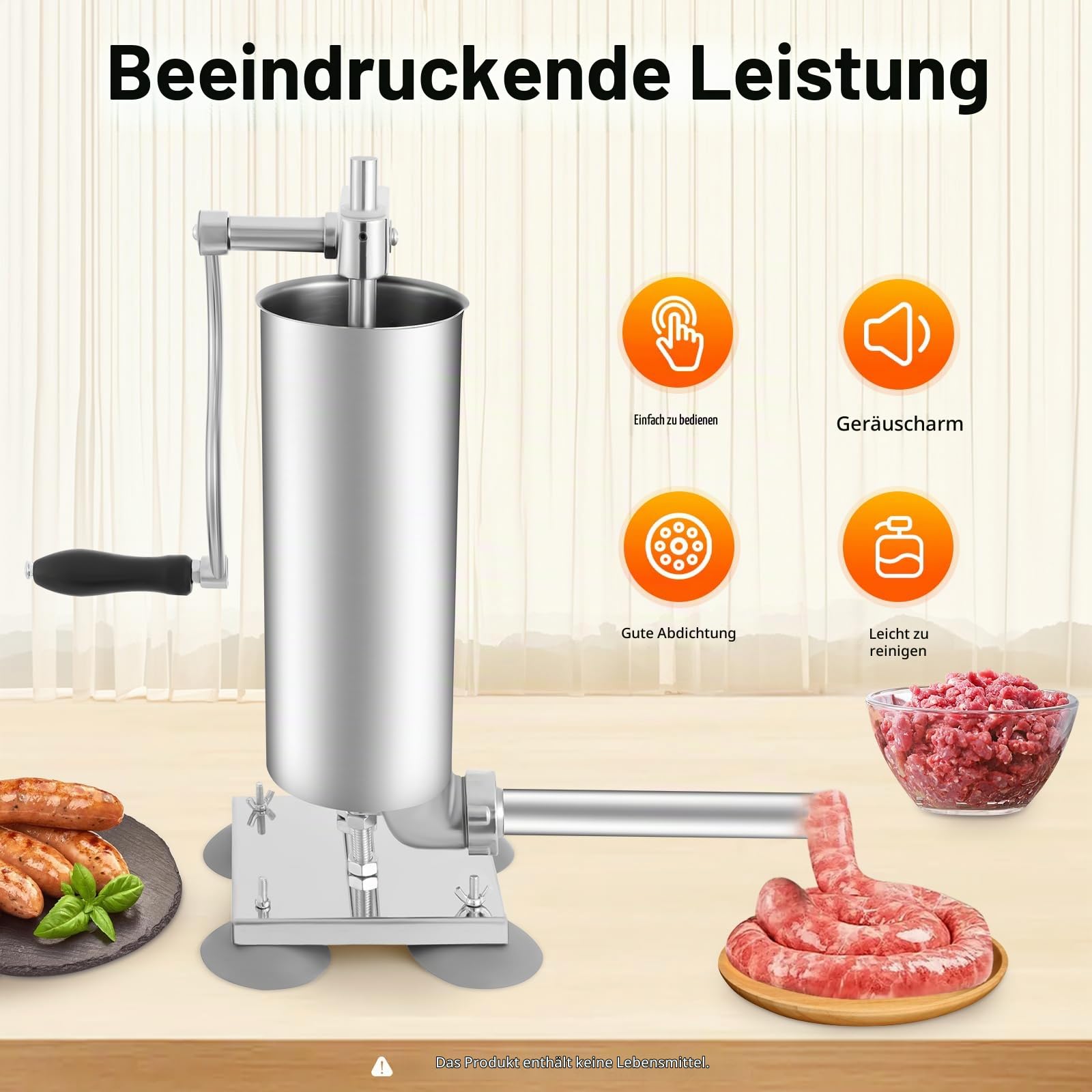 Wurstfüller 3 L Manuell Wurstfüllmaschine mit 8 Füllrohren