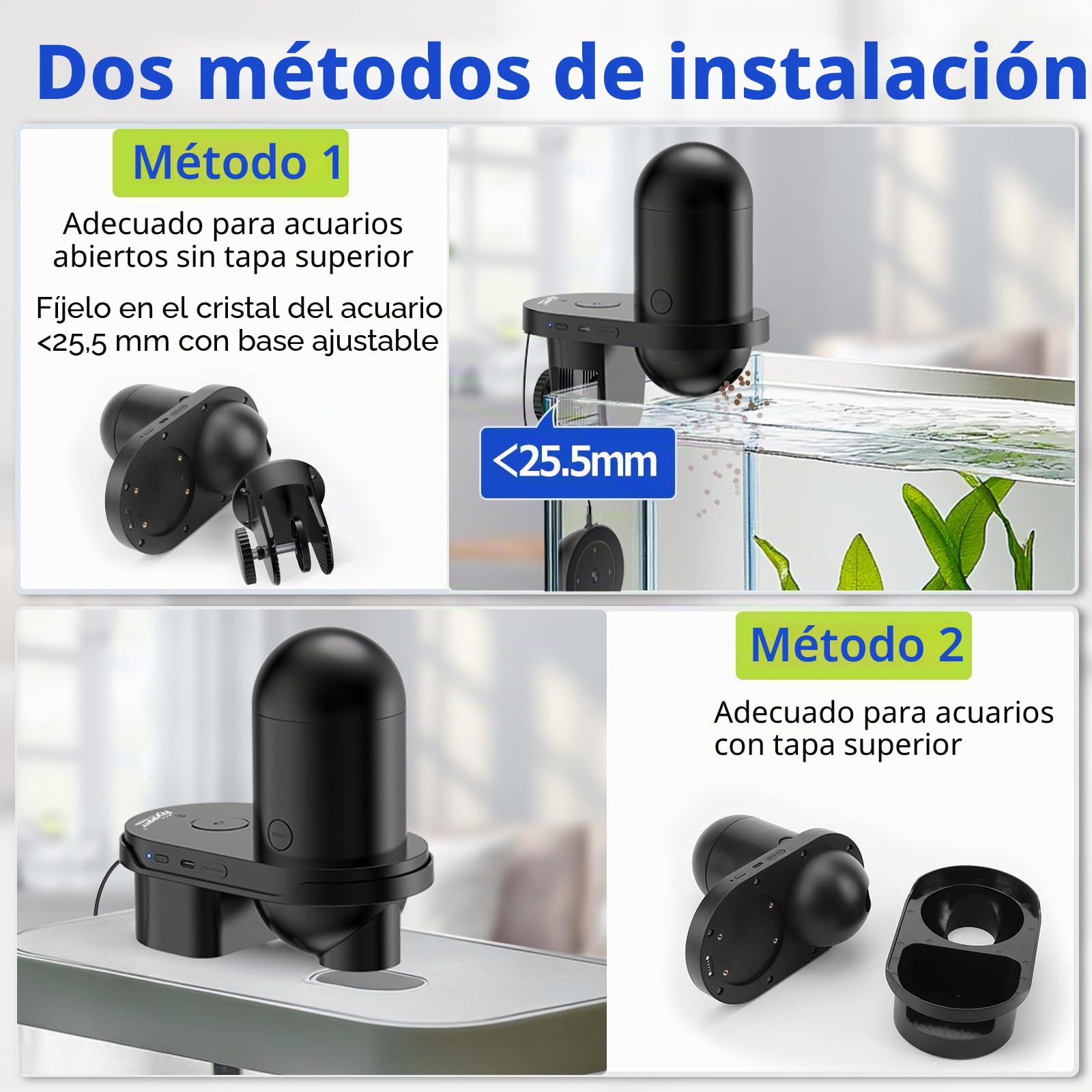 hygger WiFi Dispensador Automático de Comida para Peces, Alimentador Automático para Acuario con Control por APP, Alimentador Automático de Peces con Cámara, Dispensador de Comida para Peces USB de