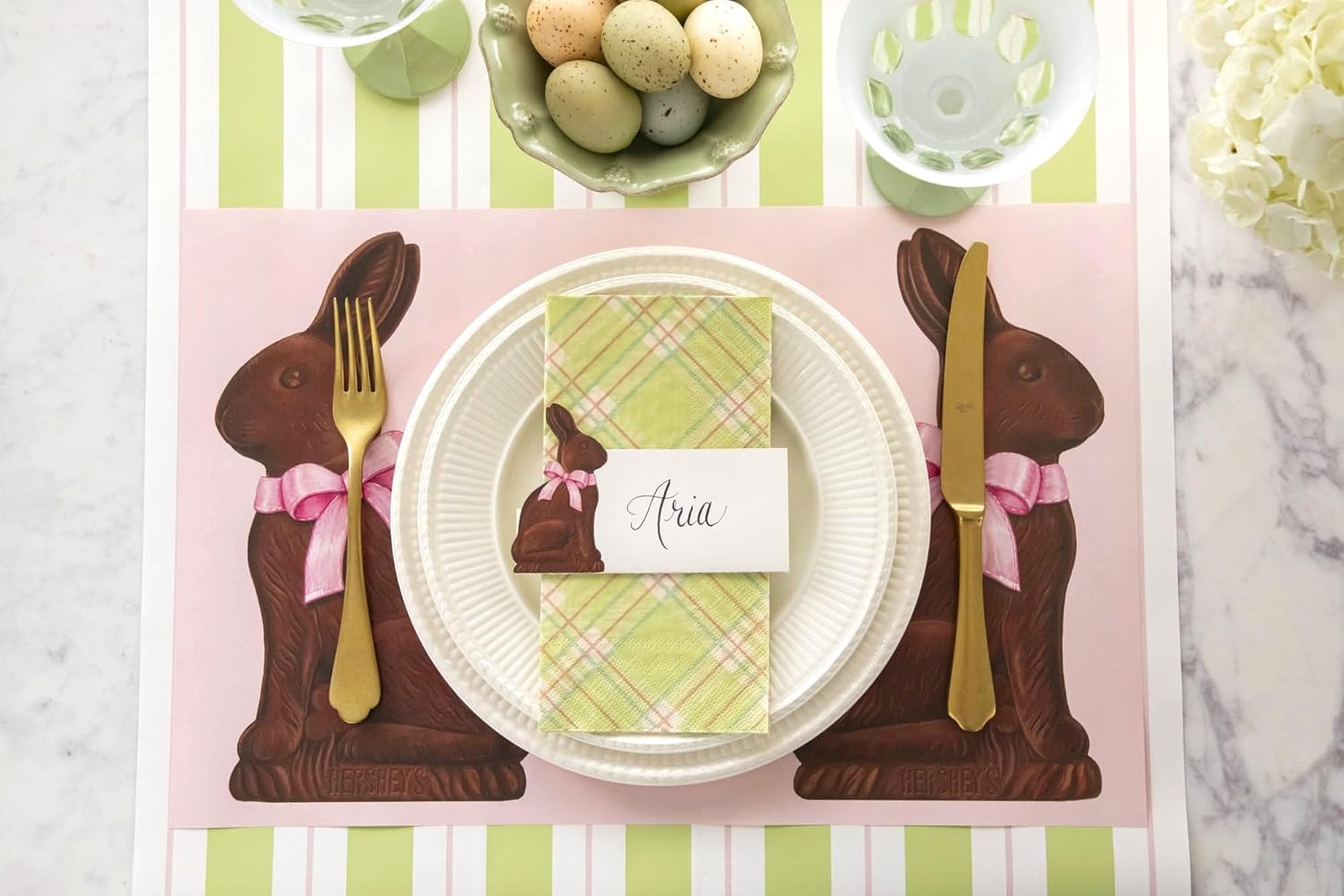 Disposable Paper Placemats for Dining Table - Square Paper Mats for Spring Easter Parties - 18 Sheets Per Pad Made in USA (Chocolate Bunnies)