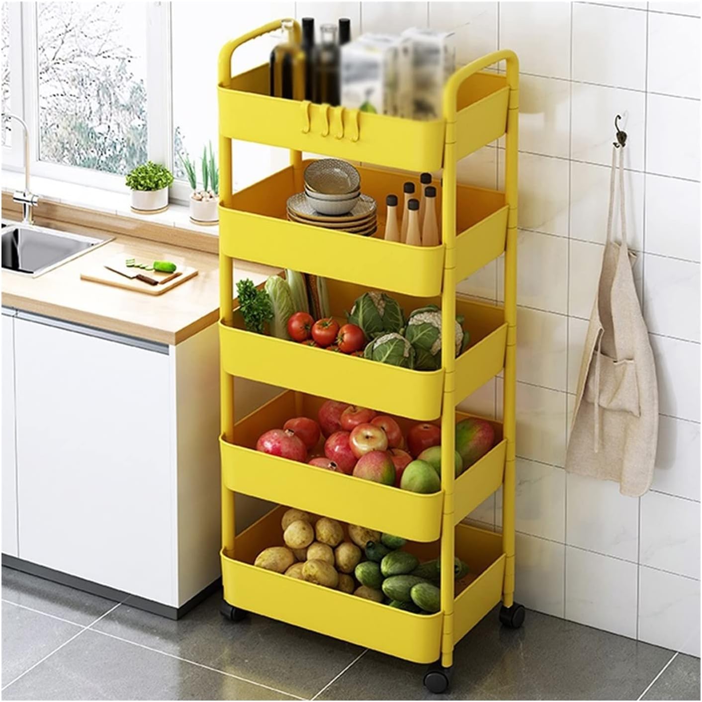 kitchen storage rack Plastic Trolley Rack Kitchen Thickened Multilayer