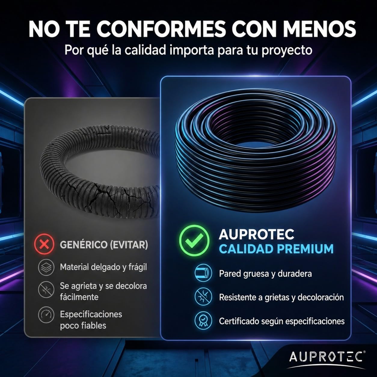AUPROTEC Funda de Cable Negra 16mm x 10m I PVC Flexible y Aislante I protección para Cables en Uso automotriz y eléctrico I Negro