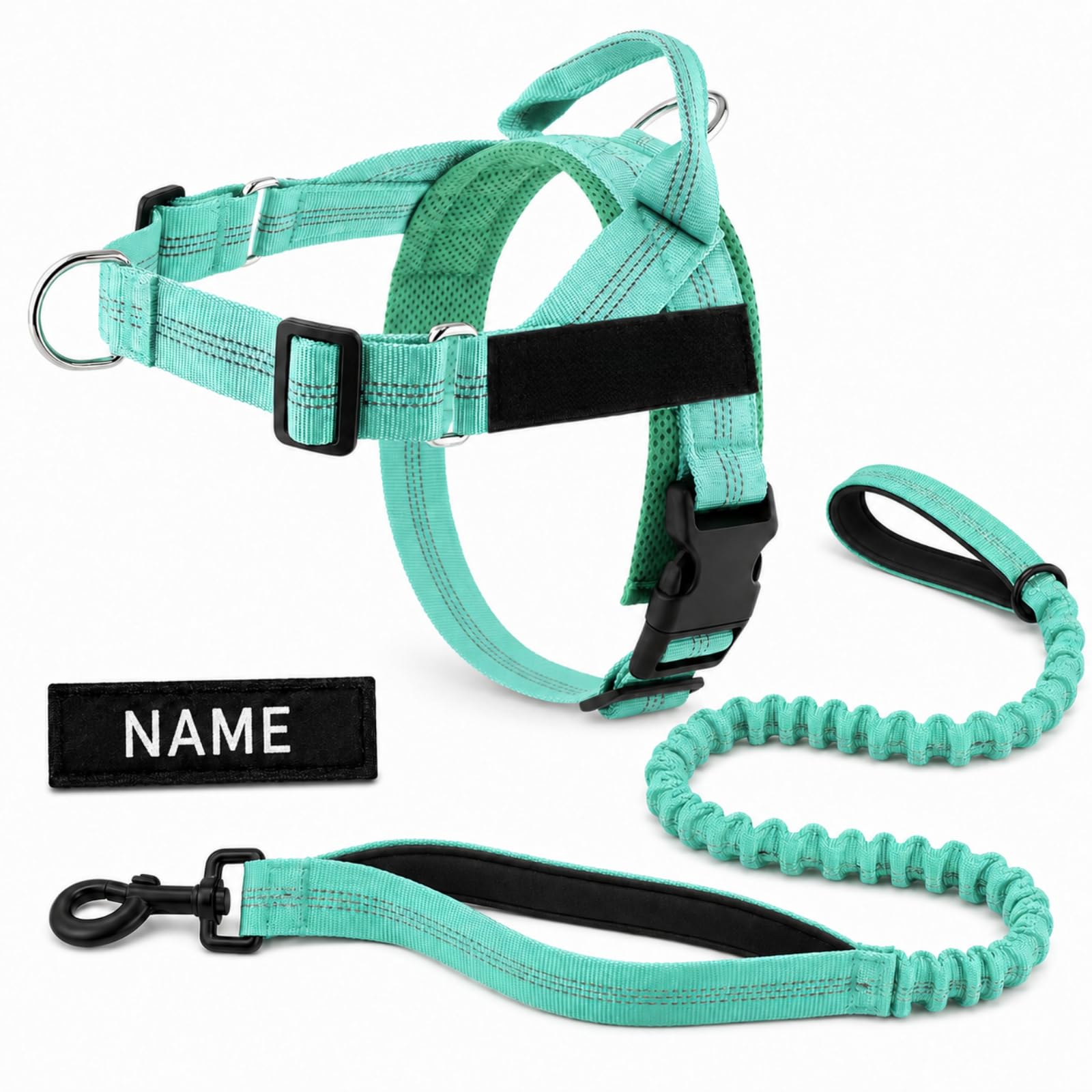 No Pull Dog Harness and Lead Set, Adjustable Padded Walking Vest with Bungee Dog Lead, Personalised Name Patch, Front & Back D-Rings, Reflective Harness for Small Medium Large Dogs — image 1