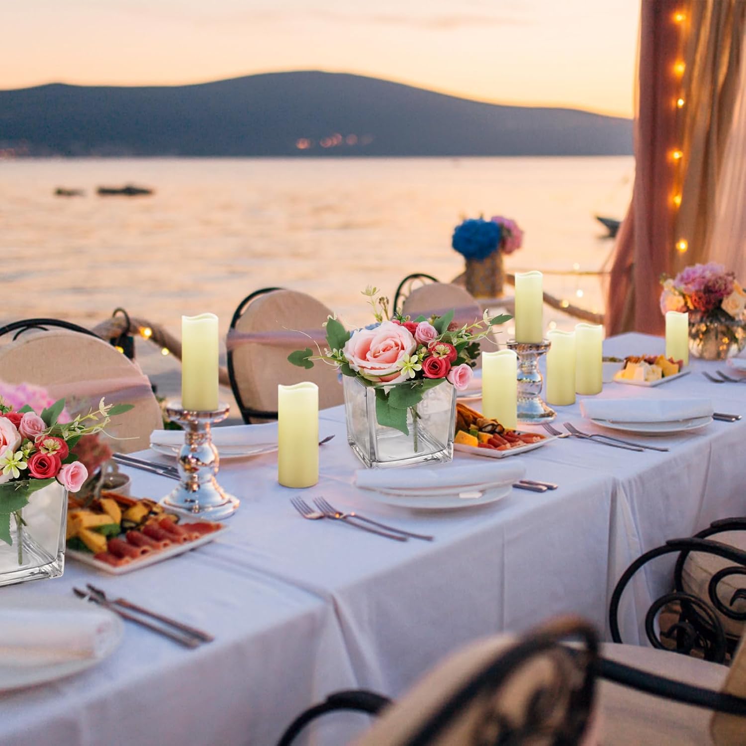 6 Pack 5 x 5 x 5 Inch Square Glass Vases, Clear Square Vases for Centerpieces, Glass Cube Flower Vases Short Vases for Candle Holder Events Wedding Party Home Decoration