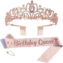 LIKENNY Birthday Crown Sash Brooch Birthday Cake Decoration Glitter Crown Party Supplies Anniversary Celebration Prop for Children Girls Women Headband