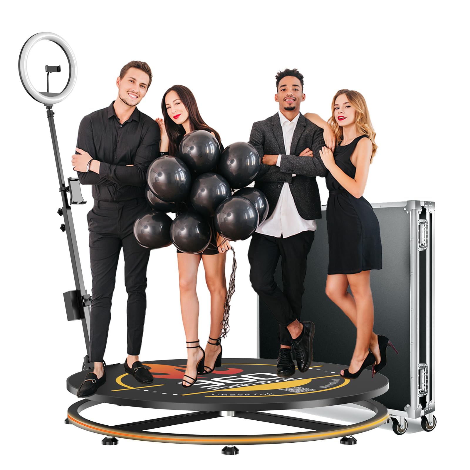 JIYANG 360 Photo Booth,360 Photo Booth Machine for Parties with Flight Case,Automatic Slow Motion Rotating 360 Video Camera Booth Selfie Platform(40''-CD+Flight Case)
