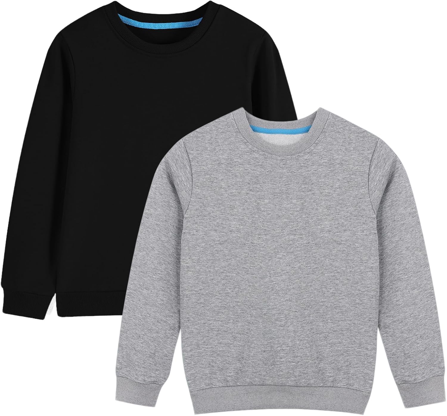 2-Pack Kids and Toddlers' Crewneck Sweatshirts Medium Weight Solid Long Sleeve Pullover Tops for Boys and Girls