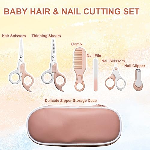 Miniatura 6 de Tijeras de pelo para bebés, kit de corte de pelo y uñas, manicura y pedicura, juego de cortaúñas, lima de uñas, tijeras de adelgazamiento para