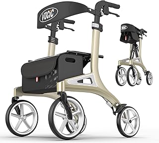 VOCIC Z71 Rollator faltbar und leicht mit Sitz Wasserdicht Aluminium Rollator leicht klappbar für Senioren Rollatoren leichtgewicht und faltbar spezial, Pannensichere All-Terrain-PU-Reifen, Grün