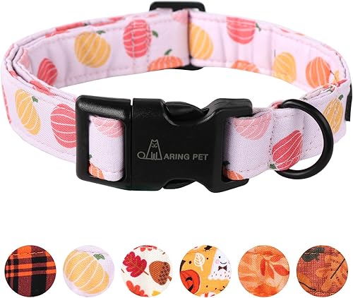 Aring Pet Collar de algodón, ligero y ajustable, con hebilla de liberación rápida para perros pequeños, medianos y grandes, Halloween, naranja,