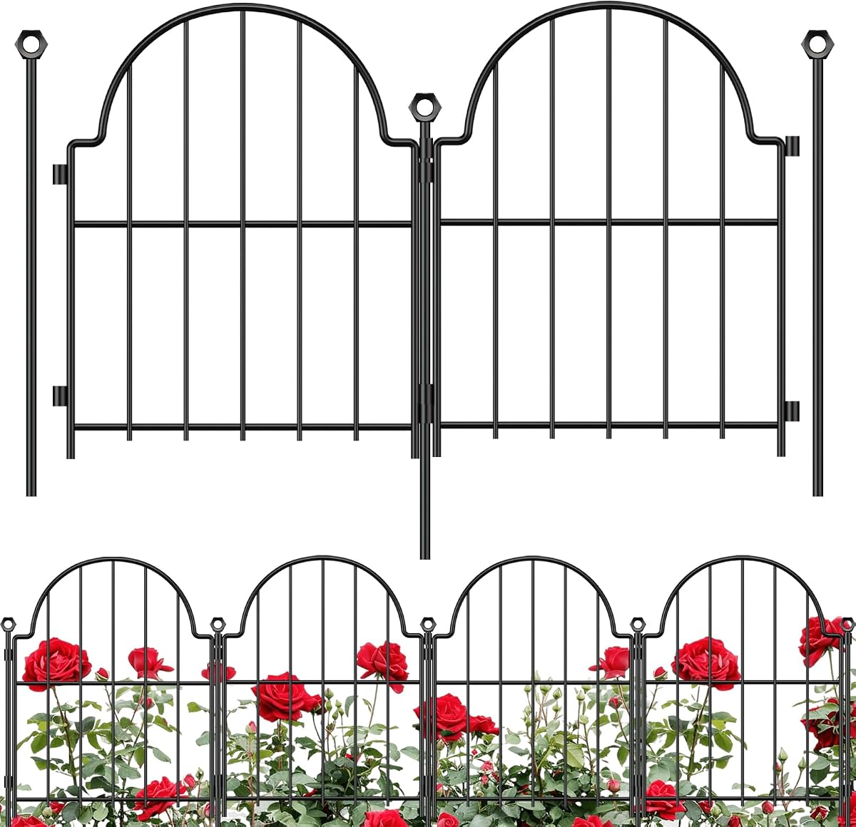 Valla decorativa para jardín Blingluck, 17 pulgadas de alto x 21 pies de largo, con estaca para el suelo | Borde de valla de jardín arqueado de metal inoxidable, sin excavación, barrera de animales pequeños para perro conejo, borde de cama de flores, paquete de 19