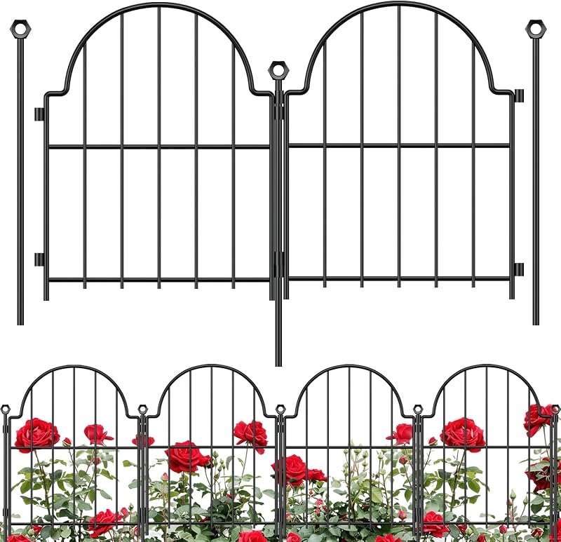 Valla decorativa para jardín Blingluck, 17 pulgadas de alto x 21 pies de largo, con estaca para el suelo | Borde de valla de jardín arqueado de metal inoxidable, sin excavación, barrera de animales pequeños para perro conejo, borde de cama de flores, paquete de 19