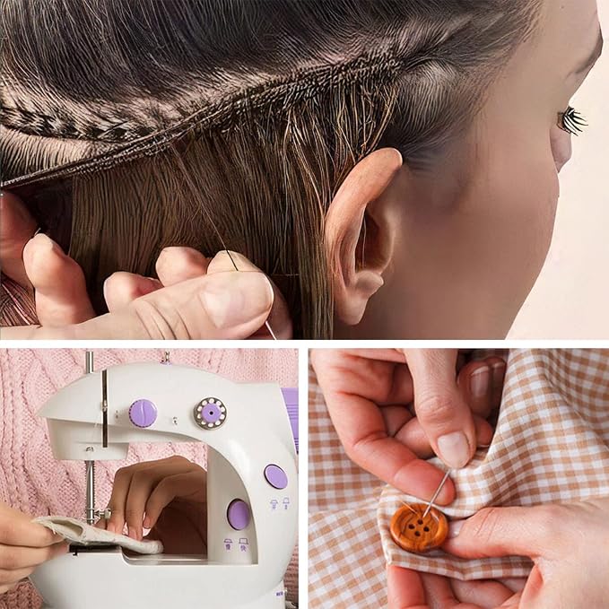 Hilo y Agujas para Extensiones de Cabello Lusecarl 3 Rollos Negro miniatura 9