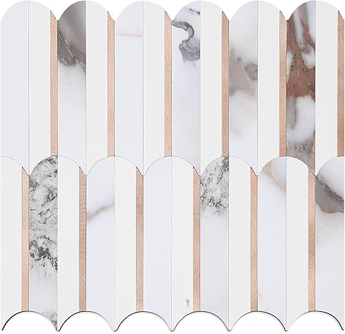 Azulejos de 10 hojas prémium para despegar y pegar, azulejos de pared de PVC dorado mezclado con mármol, azulejos de pared de PVC dorado claro para