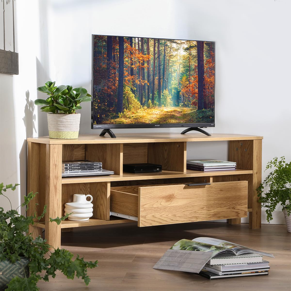 Casâme Mueble De TV De Esquina 1 Cajón Decoración Roble - L120 Cm