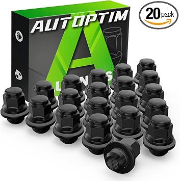 AUTOPTIM M12x1.25 OEM Lug Nuts - 20 Pcs Black Mag Flat Seat for Nissan