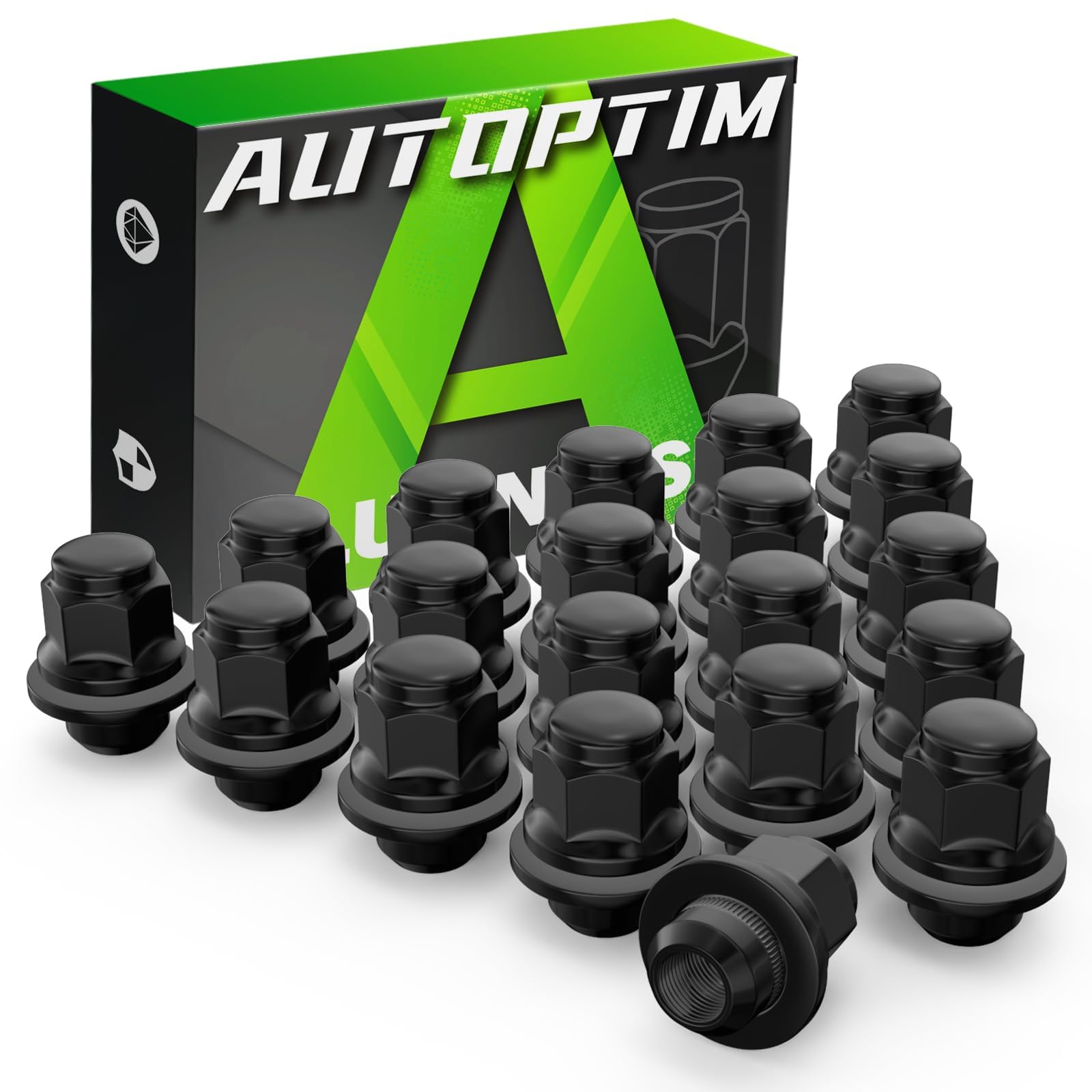 AUTOPTIM M12x1.25 OEM Lug Nuts - 20 Pcs Black Mag Flat Seat for Nissan