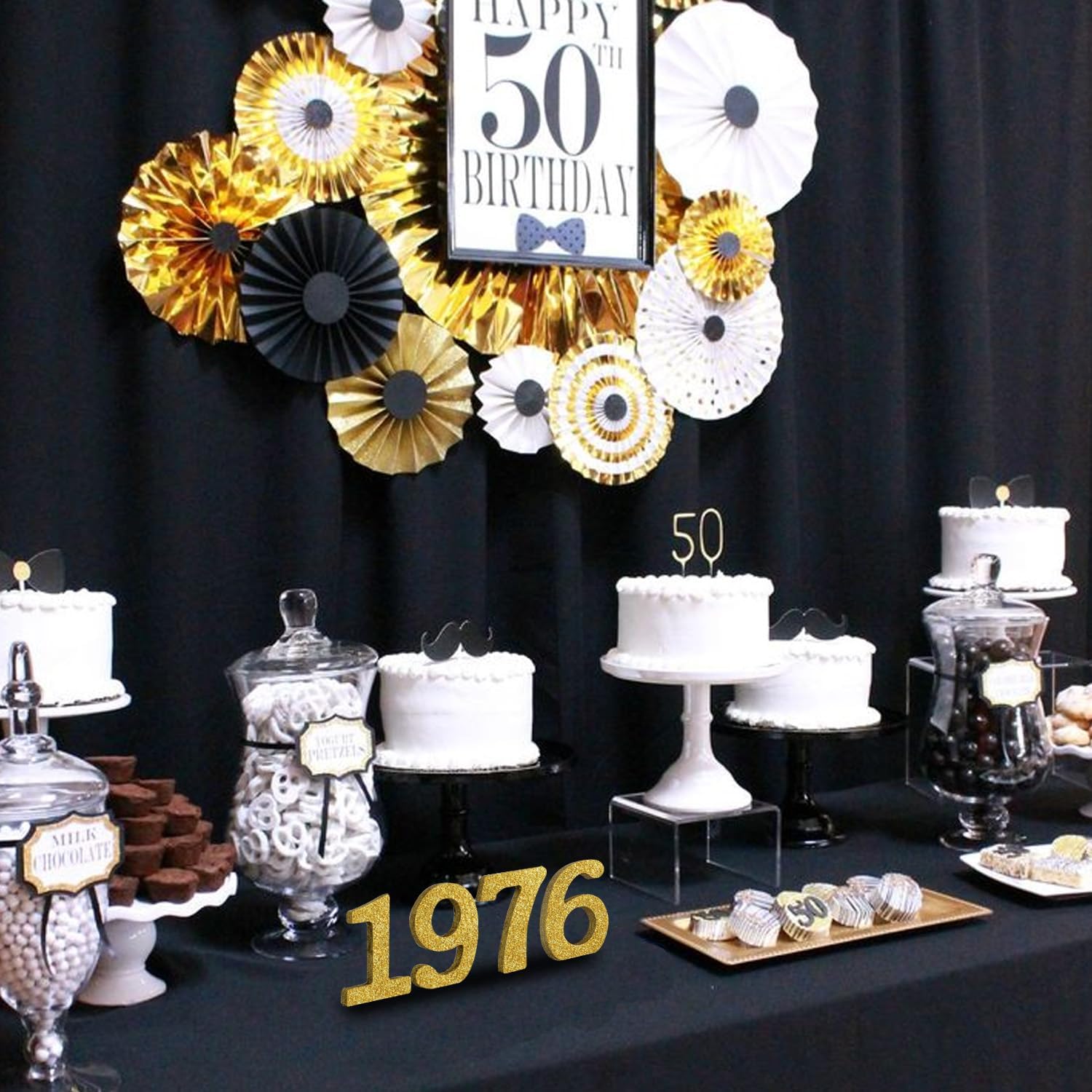 TONIFUL 4 Inch 1976 Gold Glitter Table Centerpiece Sign 1976 Number Block for 50th Birthday Decoration,Fifty Years Old Birthday Table Decoration,Class of 1976 Reunion Decorations or Anniversary