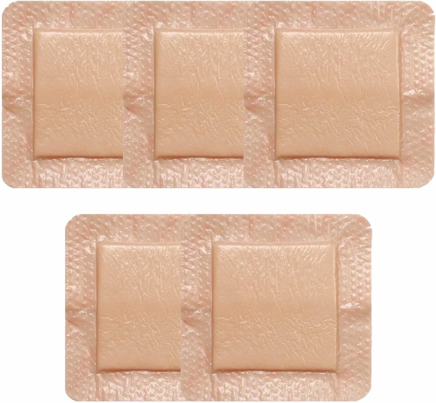 Silicone Foam Dressing- Bordered Silicone Self - Adhesive Foam Dressing, Size 4"x4", (2.4"x2.4" pad), Box of 5 Foam Dressings