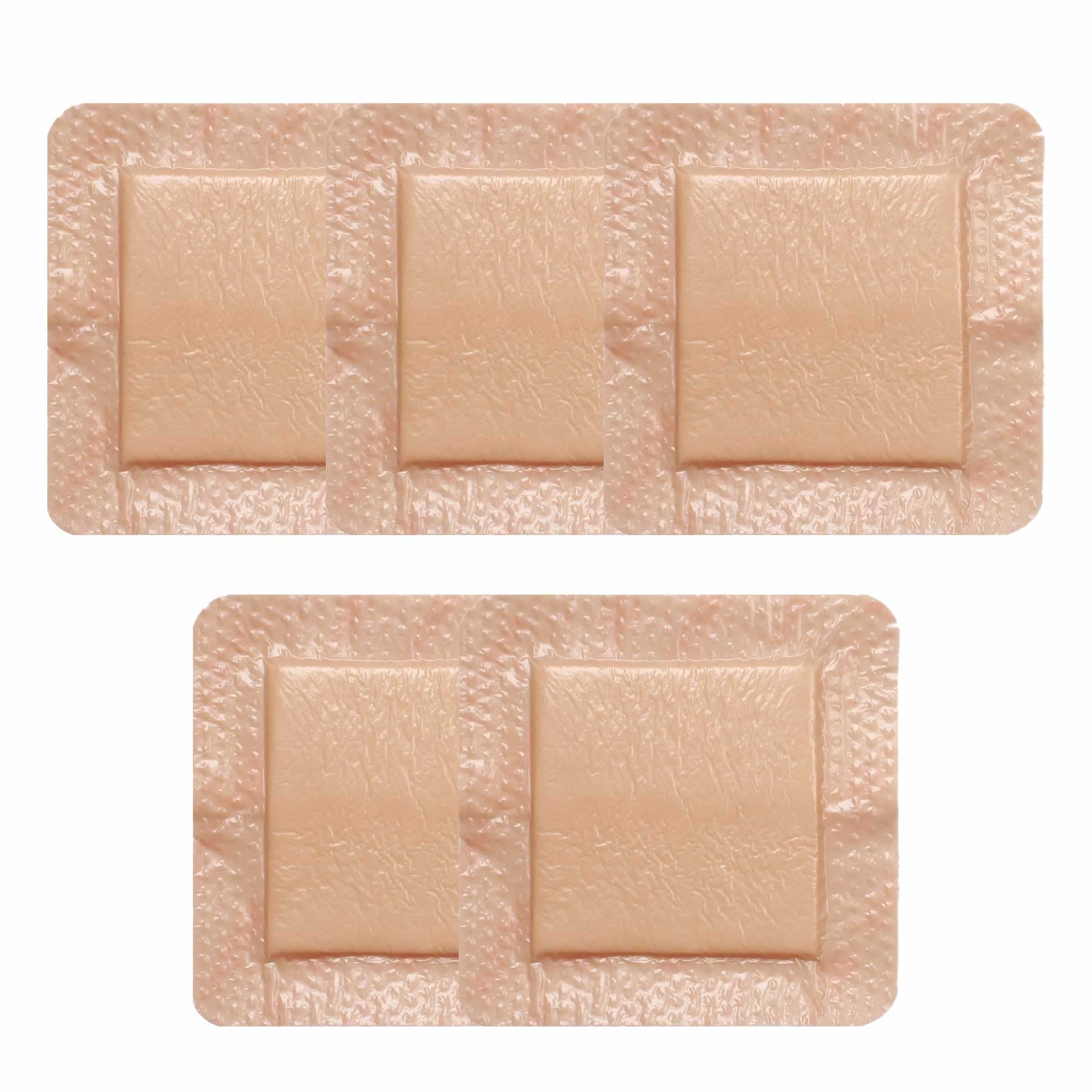 Silicone Foam Dressing- Bordered Silicone Self - Adhesive Foam Dressing, Size 4"x4", (2.4"x2.4" pad), Box of 5 Foam Dressings