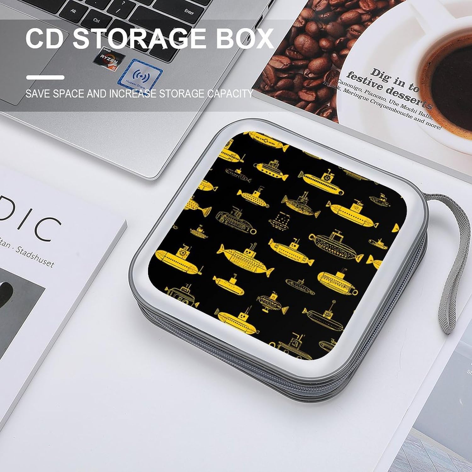 Submarine Pattern Funny CD Cases Holder DVD Disc Portable Storage Binder Bag 40-Capacity