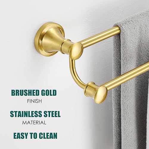 Miniatura 3 de Hoimpro Toallero retráctil ajustable de acero inoxidable de 15 a 27 pulgadas, accesorios de baño, baño, hotel, barra de toalla doble, colgador de