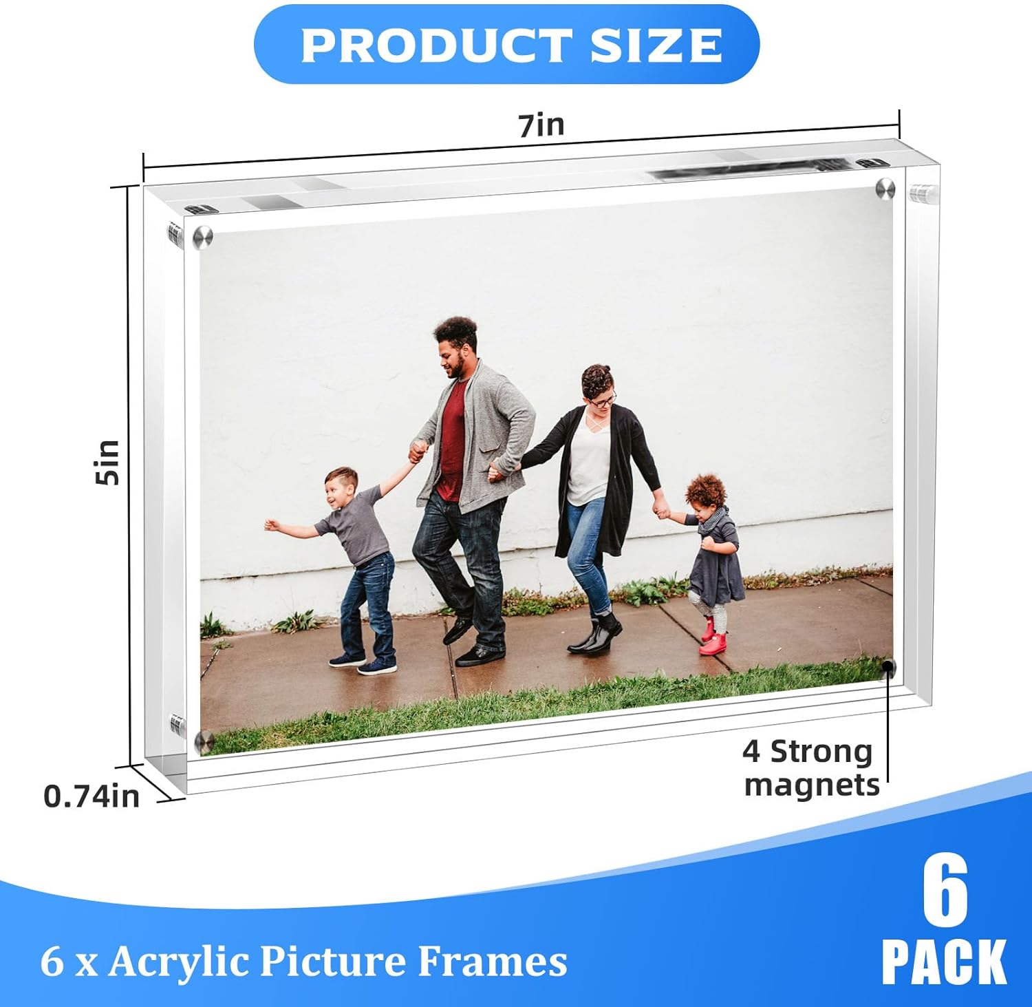 6 PACK Clear Acrylic Picture Frames 5x7 inch Vertical or Horizontal Stand-Up Desktop Table Top Acrylic Photo Blocks Frame Set with Heavy Magnetic Double-Sided Clarity - Ideal for Wedding,