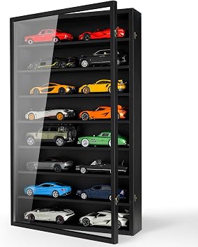 1/24 Scale Diecast Display Case Wall Mount Clear Model Car Display Case Model Cars Storage Cabinet Rack with Acrylic Door Holds 16 Cars
