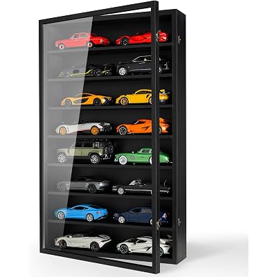 1/24 Scale Diecast Display Case Wall Mount Clear Model Car Display Case Model Cars Storage Cabinet Rack with Acrylic Door Holds 16 Cars