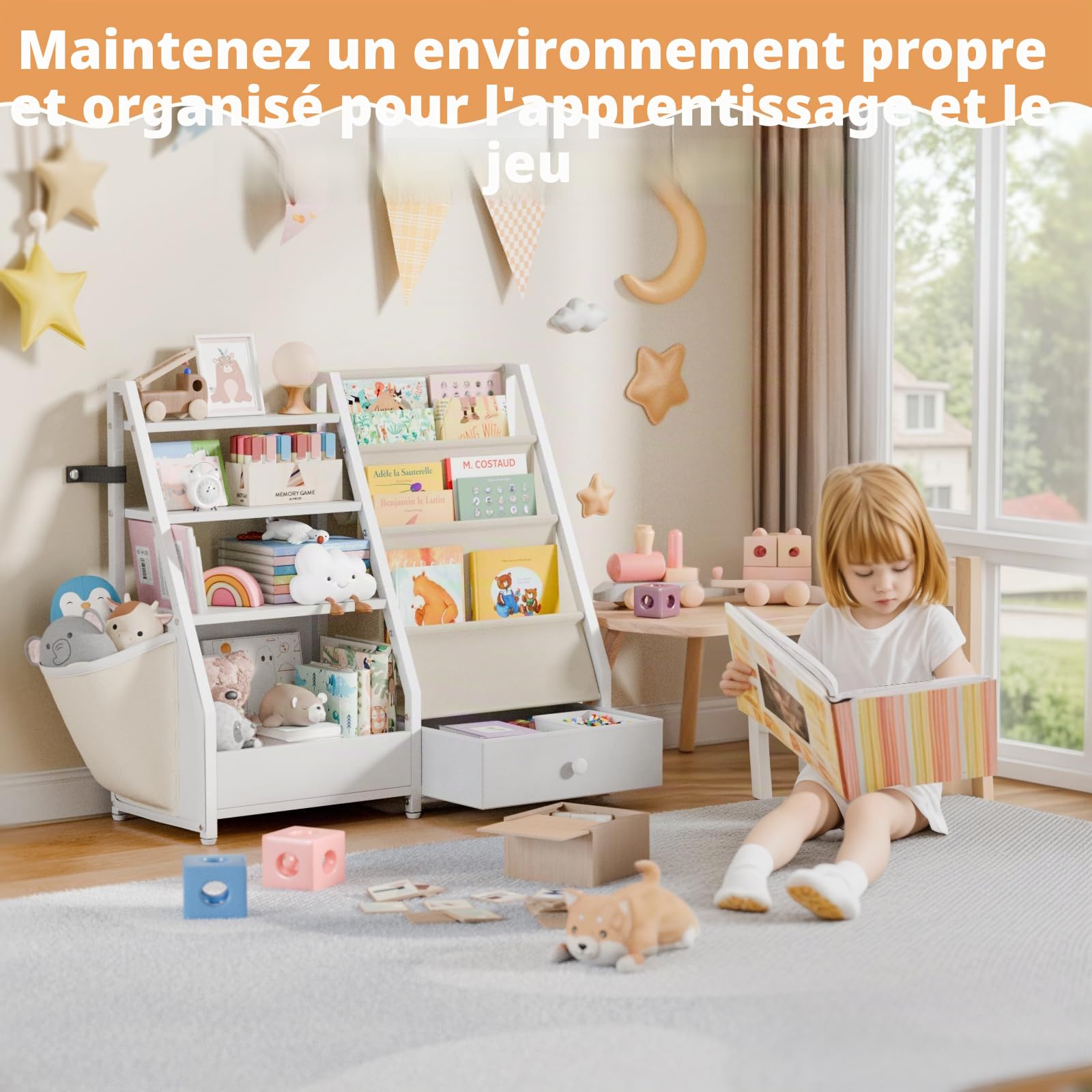 HAVLOTII Bibliothèque pour enfants et rangement de jouets – Étagère à livres pour chambres d'enfants, bibliothèque pour tout-petits, bibliothèque de bébé pour chambre d'enfant, organiseur de jouets