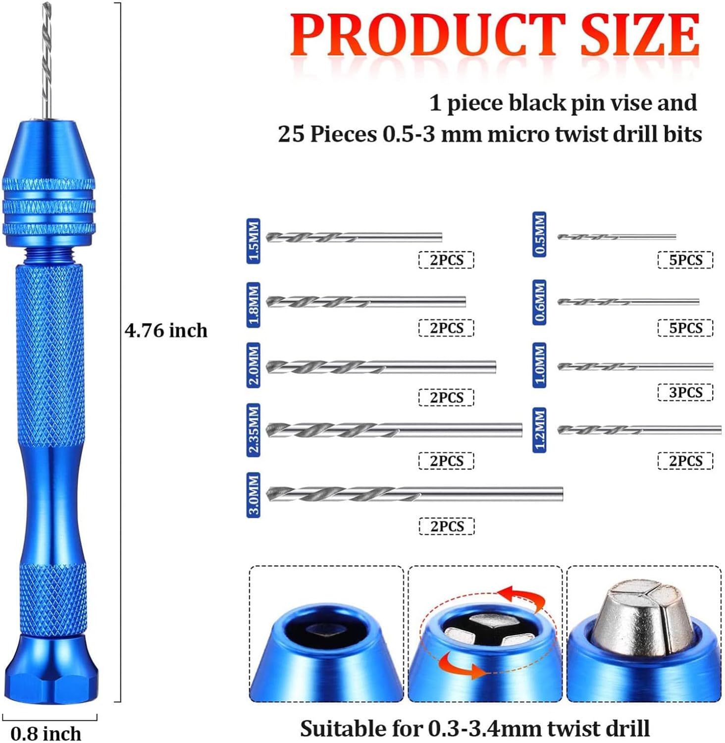 jojofuny 76pcs Mini Rotary Drill Bit Set Pin Vise Drill Chuck for Jewelry Making Craft Projects and Manual Work Lightweight and Portable