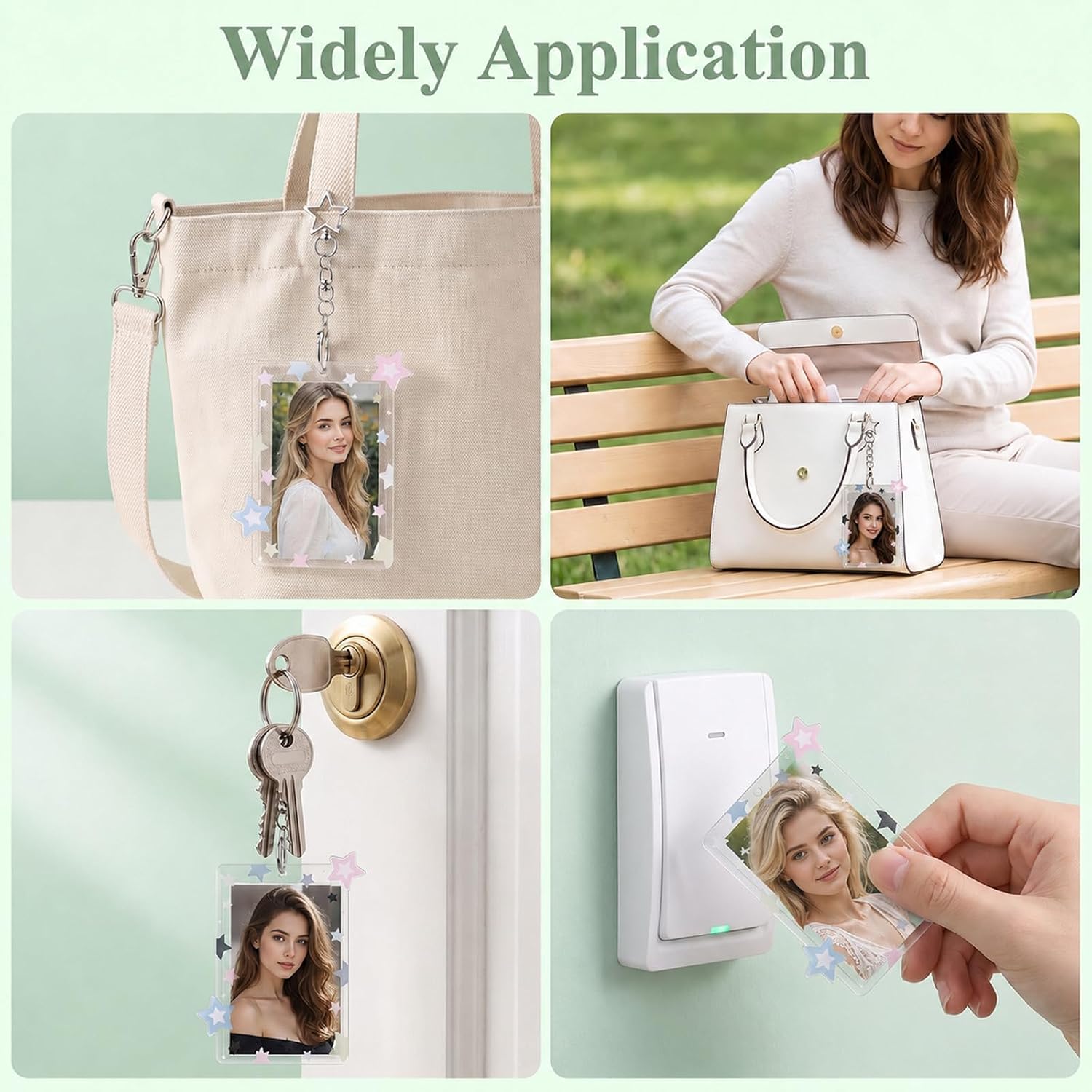2Pcs Star Photocard Holder Keychain with Metal Chain, Y2K Charm Holders