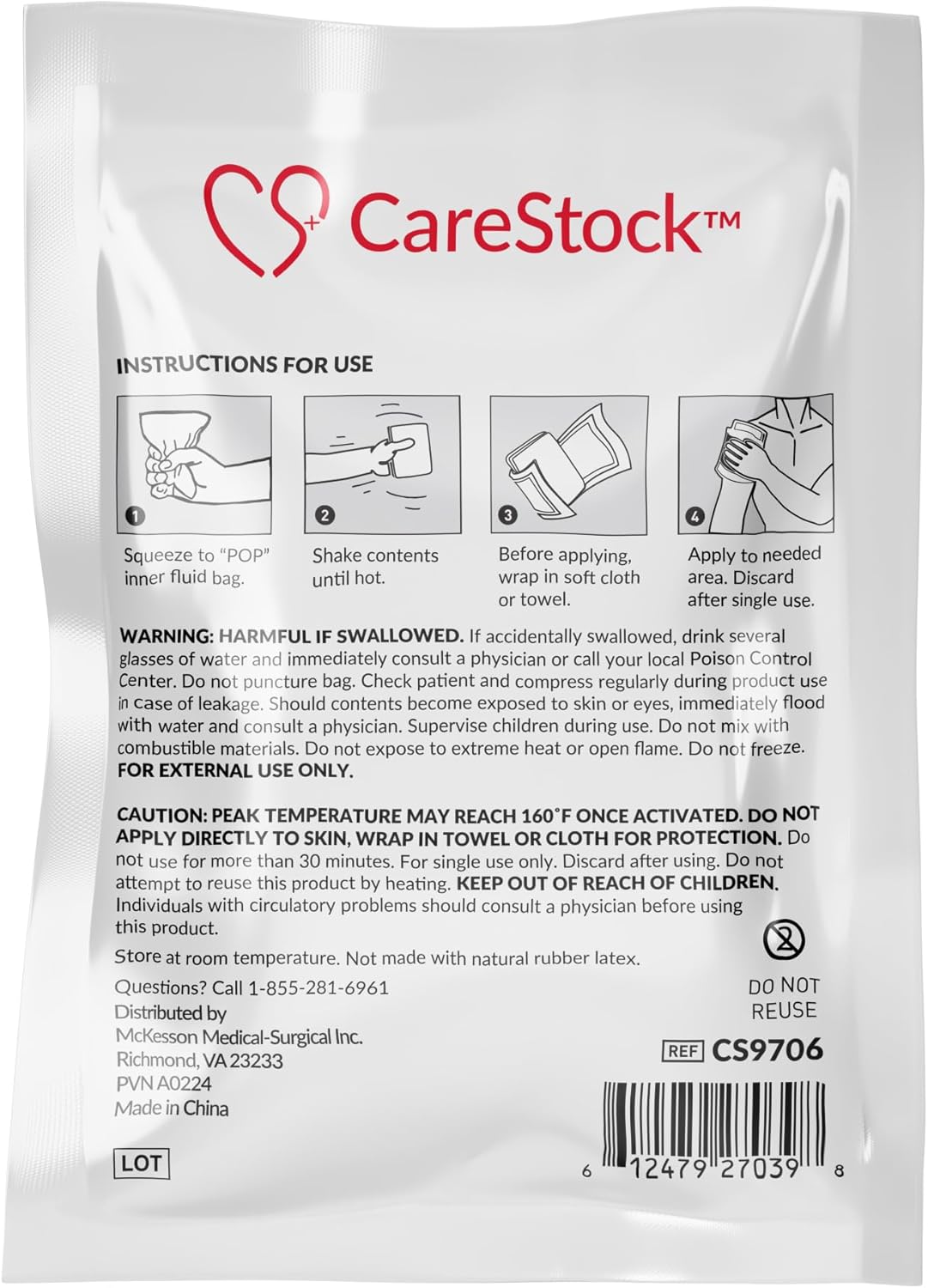 CareStock Hot Compress Instant Hot Pack [24 Pack] Disposable, Heat Packs for Pain Relief, Muscle Soreness, and Back Ache, Heating Pad for Cramps, 5 in x 7 in