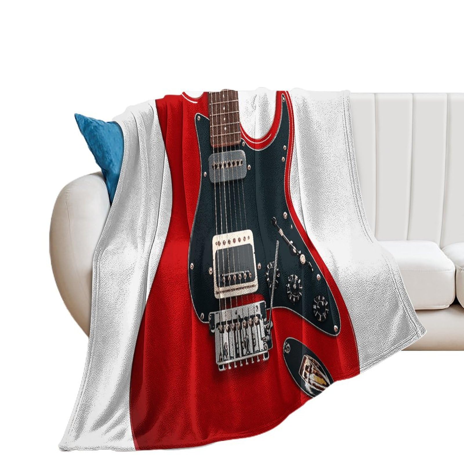 Couverture flanelle canapé lit motif guitare pour vos soirées rock