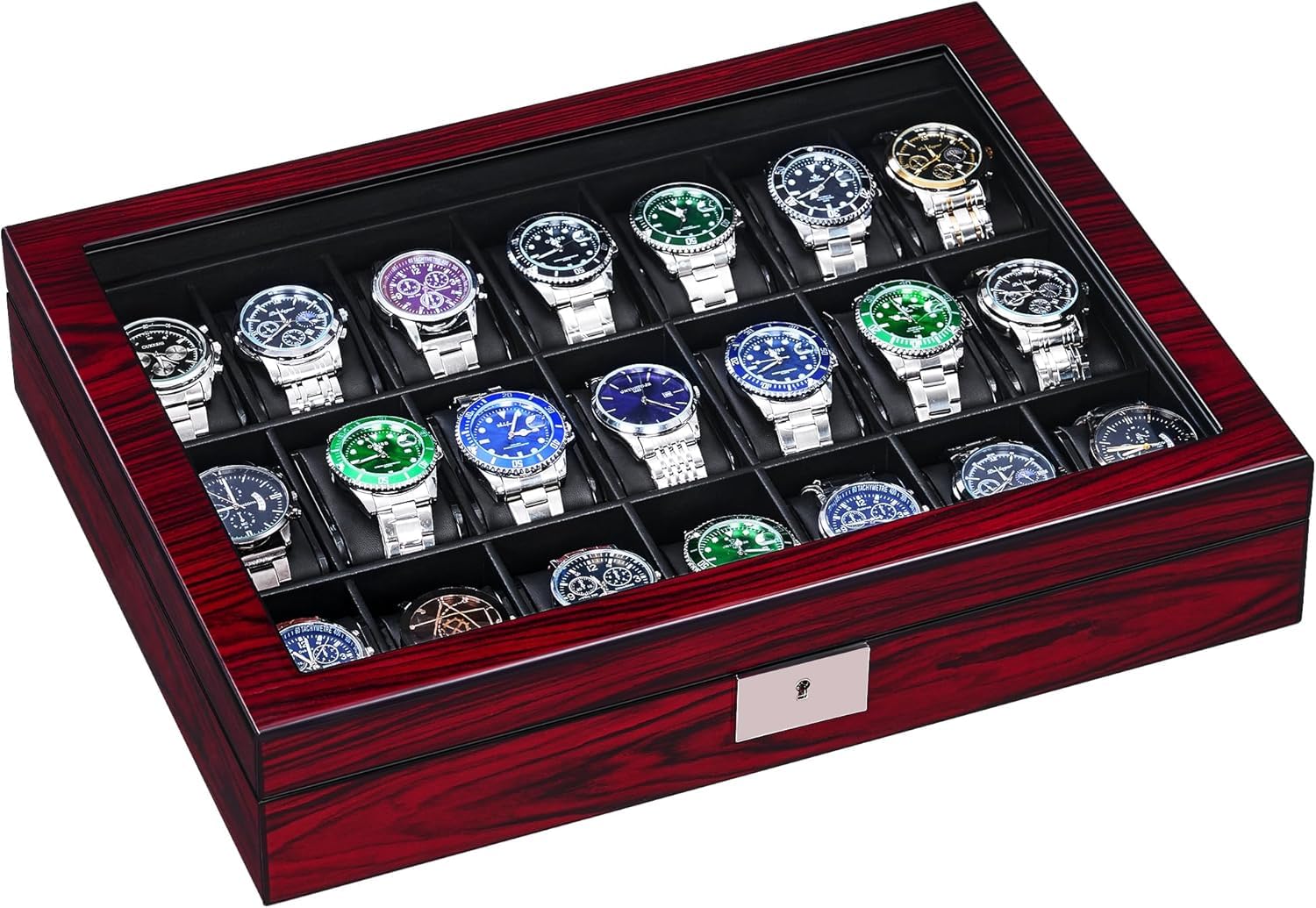 ANWBROAD Porta Orologi Uomo 21 scomparti Scatola Porta Orologi Uomo con Coperchio in Vetro Grande con Serratura Organizer per Orologi Regalo di Lusso JWB004Y
