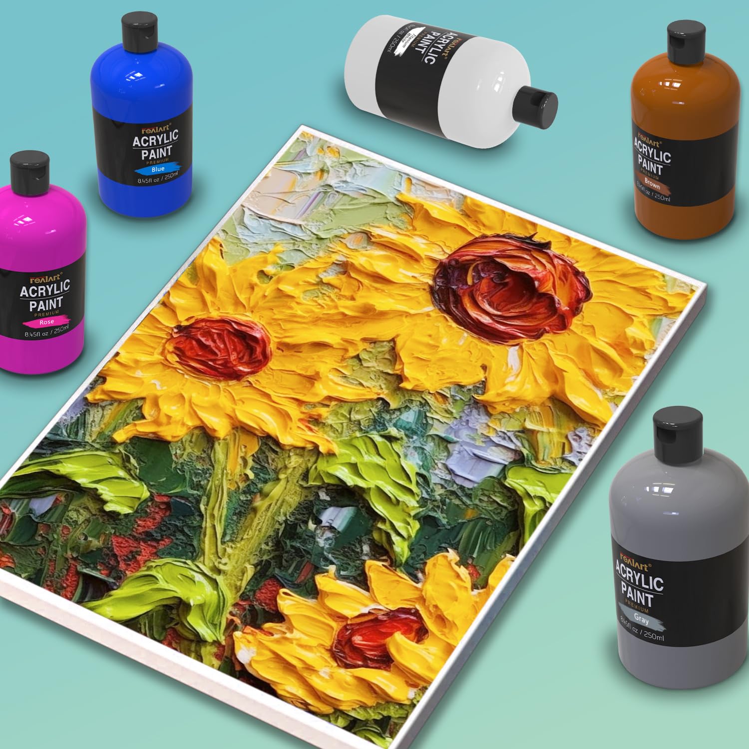 REALART Juego de pintura acrílica grande de 18 colores (250 ml)