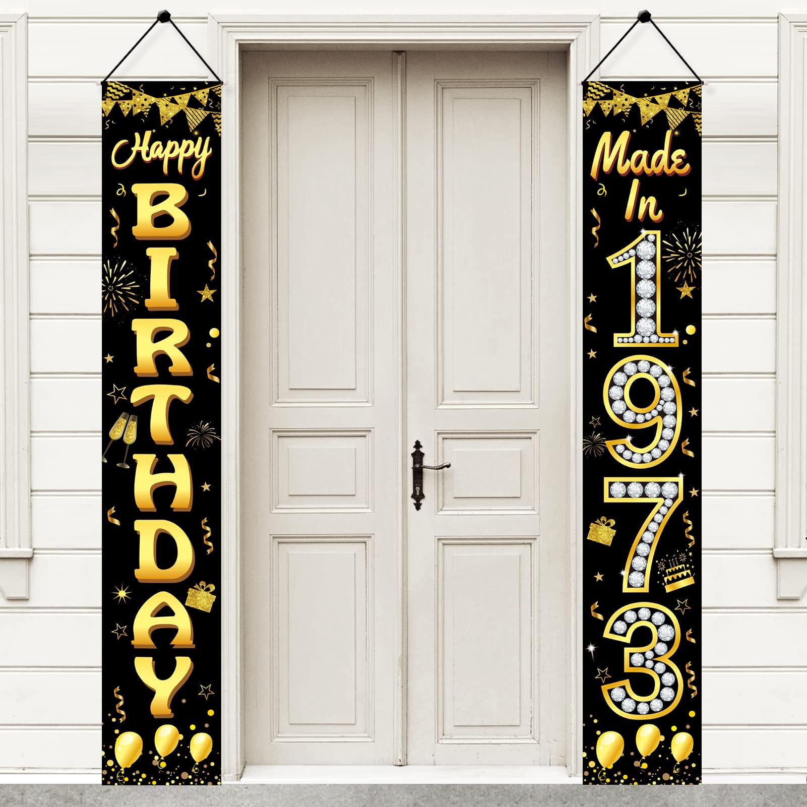 50th Birthday Decorations Made in 1973 Door Banner for Men Women, Black Gold Happy 50th Birthday Porch Sign Party Supplies, Fifty Year Old Birthday Backdrop for Outdoor Indoor