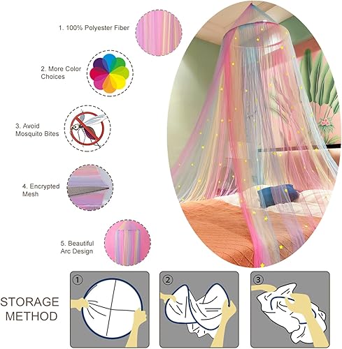 Miniatura 27 de Eimilaly Toldo de cama con estrellas que brilla en la oscuridad, toldo de cama para niñas, mosquitera, toldo de princesa para decoración de Estrella