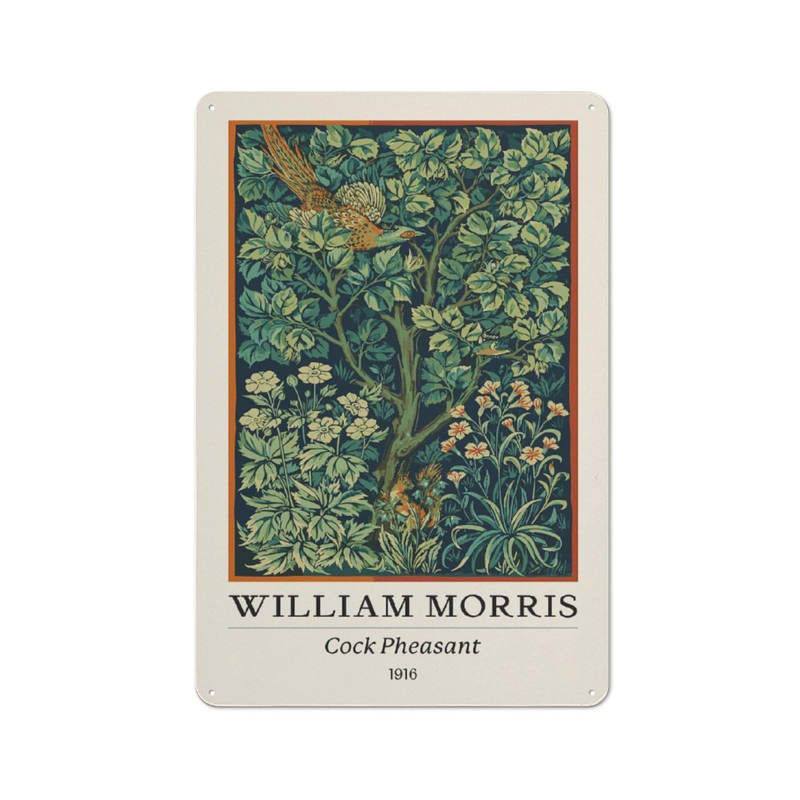 Junmoney Style-7 30X20cm Vintage Metal Sign With William Morris Pheasant Vintage For Studio Or Craft Room, For Vintage Wall Decor Fans, For Metal Sign Collectors
