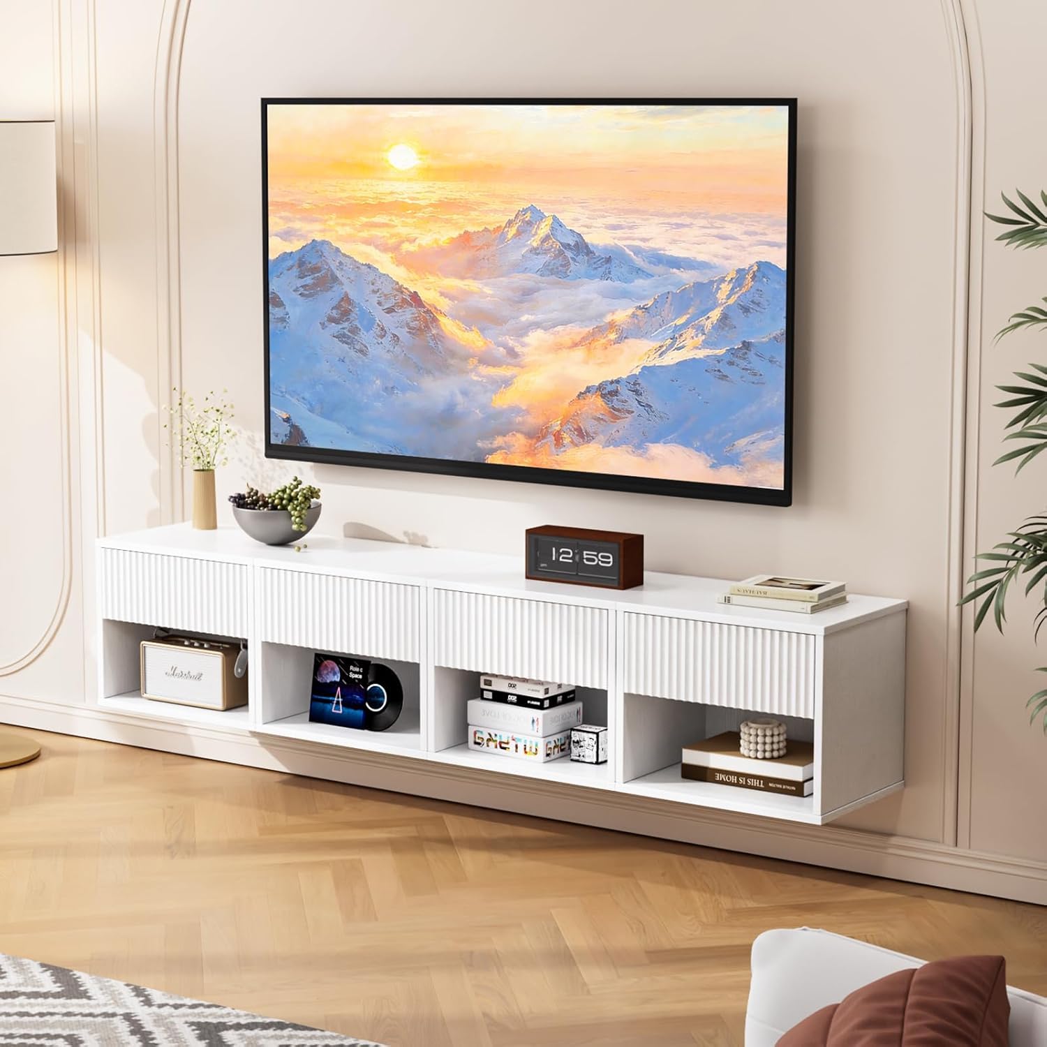 LEADZM Nachttisch Hängend 2er Set, Nachtschrank 40x30x33cm Weiß | Wandregal mit 1 Schublade 1 offenem Fach Wandmontage für Schlafzimmer,Wohnzimmer