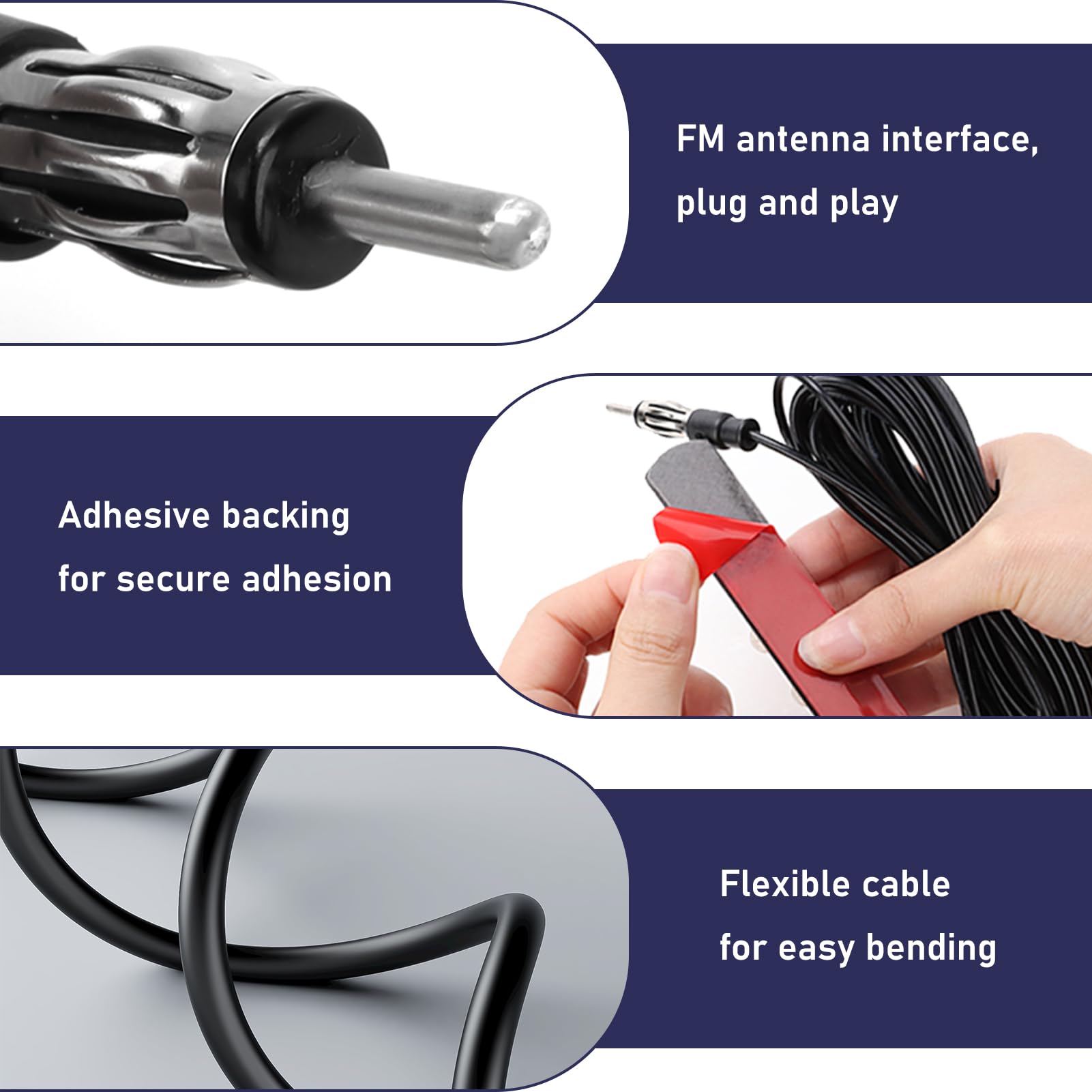 Antenna Autoradio Interna, Antenna FM Auto Amplificata ANT-309, per Auto SUV e Camion, Adesiva per Parabrezza, Compatibile con Radio AM FM, Cavo 5M e Connettore DIN Standard, Alta Ricezione Segnale
