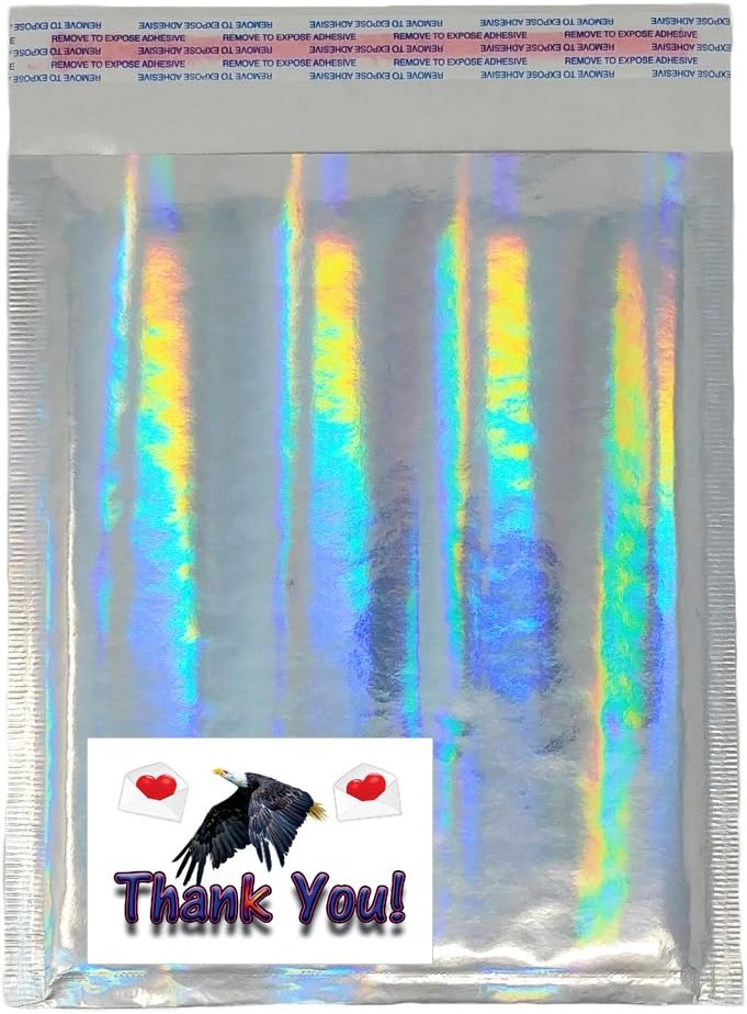 6x10 Hologram Metallic Glamour Holographic Bubble Mailers Padded Shipping Envelopes Poly Inner Lining #0 (100)