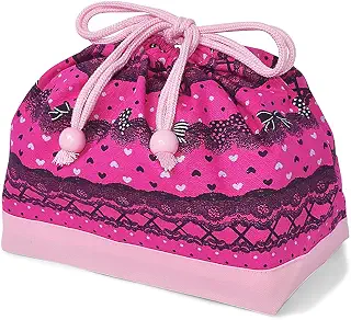 COLORFUL CANDY STYLE ごきげんランチの巾着(中サイズ)・マチ付お弁当袋 リボンとレース模様でプリティcute(ディープピンク) × オックス・ピンク N3460500 入園グッズ 入学グッズ きんちゃく袋 小学校入学準備 お弁当